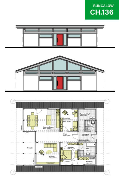 Bungalows Concentus Ch136 Flachdach Satteldach