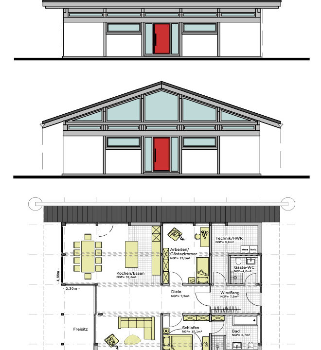 Bungalows Concentus Ch136 Flachdach Satteldach