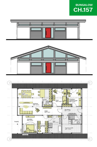 Bungalows Concentus Ch157 Flachdach Satteldach