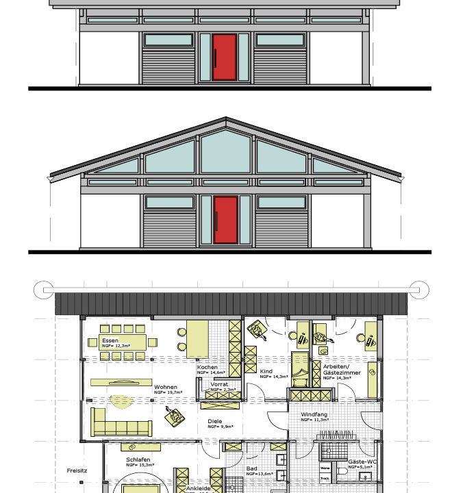 Bungalows Concentus Ch157 Flachdach Satteldach