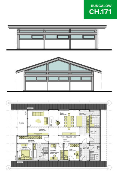 Bungalows Concentus Ch171 Flachdach Satteldach