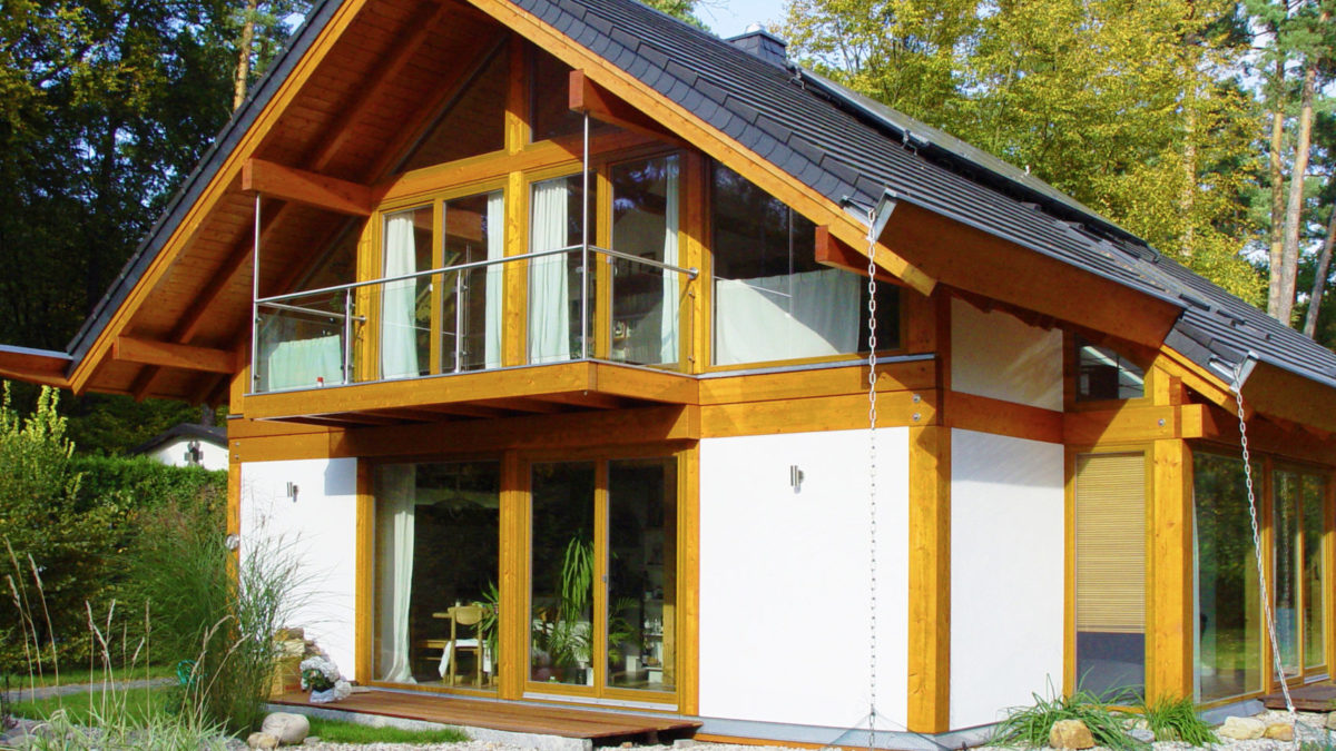 Concentus Modernes Fachwerk Holzskeletthaus Hell Braun